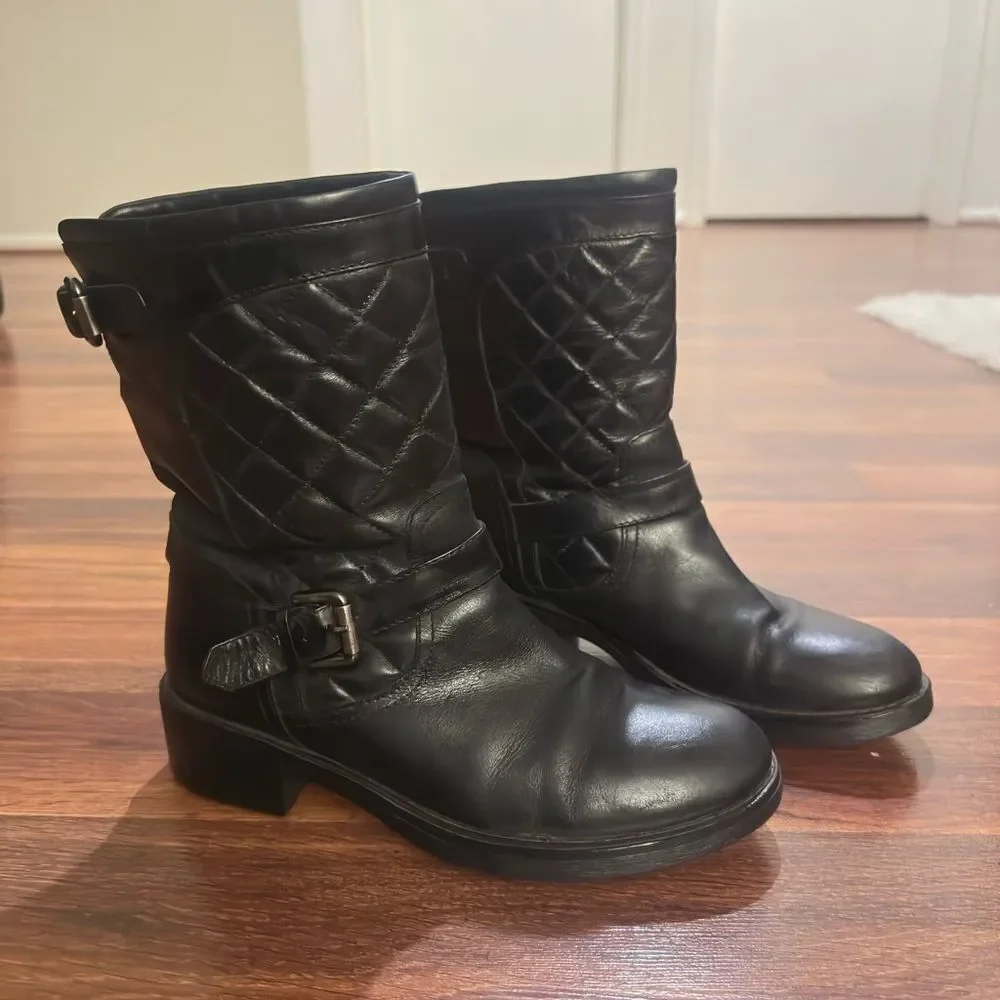 Aquatalia Black Quilted Leather Boots